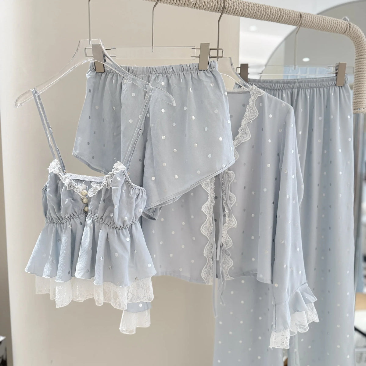Women’s Satin Lace Pajama Set Four-Piece Sleepwear