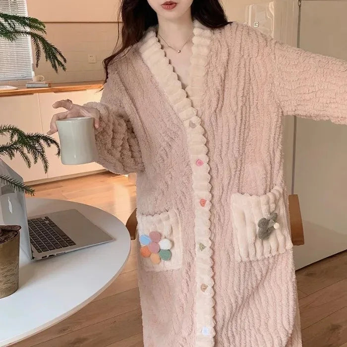 Women’s Corduroy Winter Home Robe Cardigan