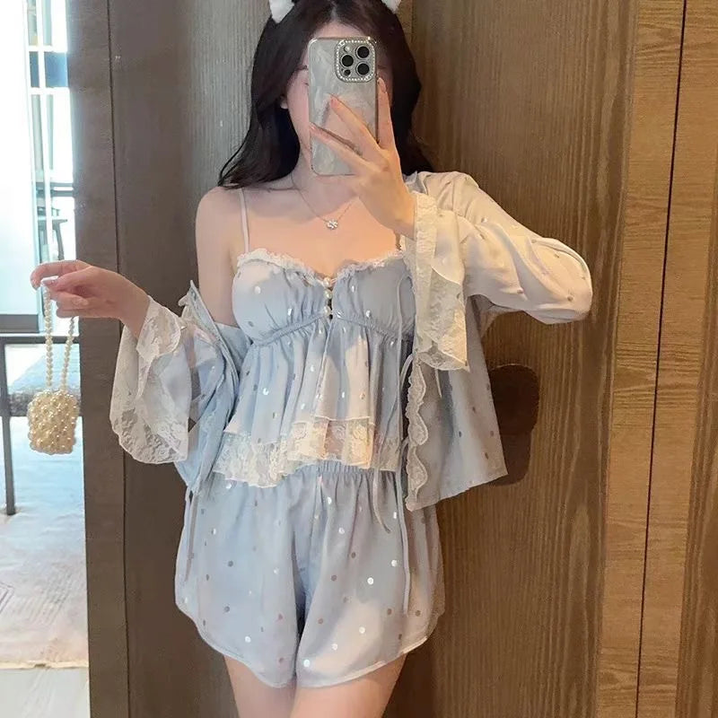 Women’s Satin Lace Pajama Set Four-Piece Sleepwear
