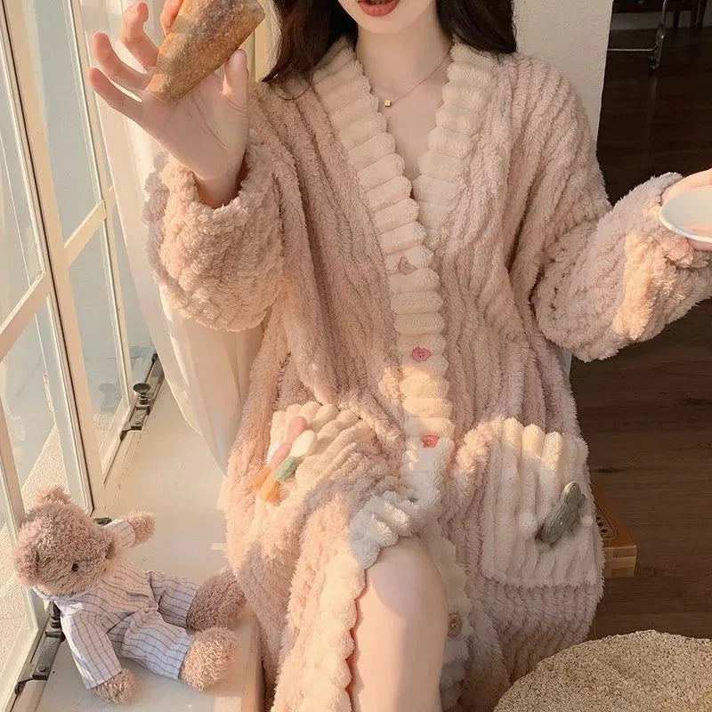 Women’s Corduroy Winter Home Robe Cardigan