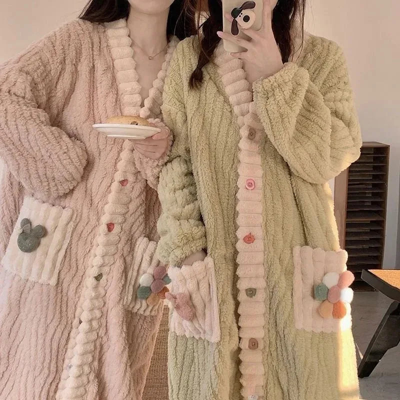 Women’s Corduroy Winter Home Robe Cardigan