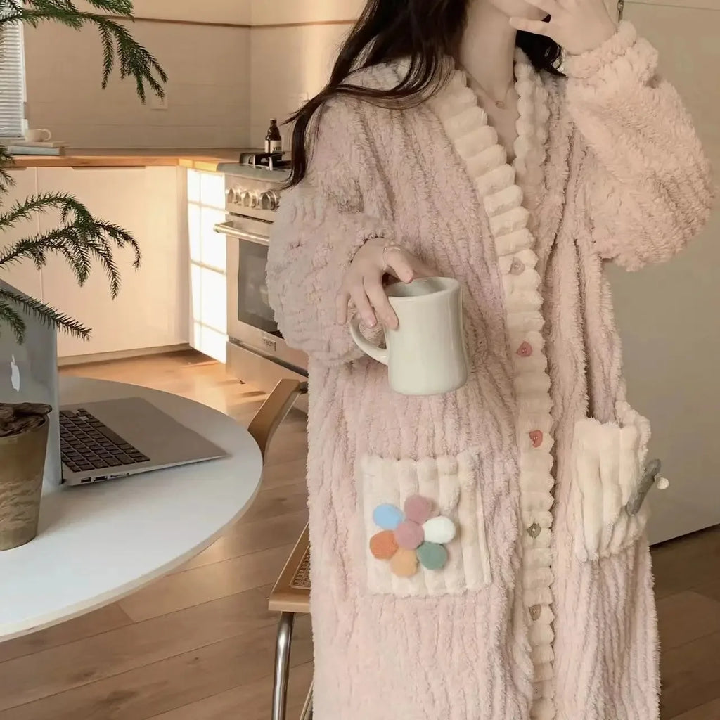 Women’s Corduroy Winter Home Robe Cardigan
