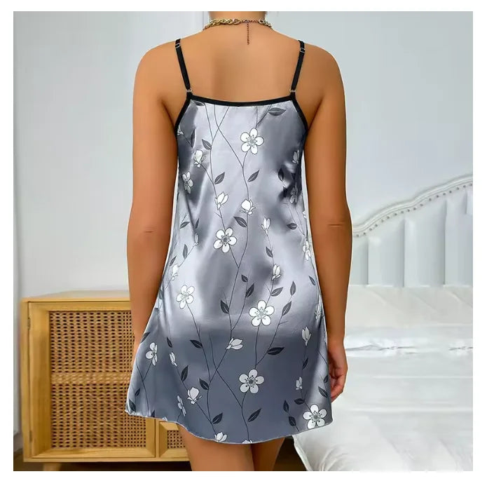 Women’s Satin Floral Nightgown – Sleeveless Mini Slip