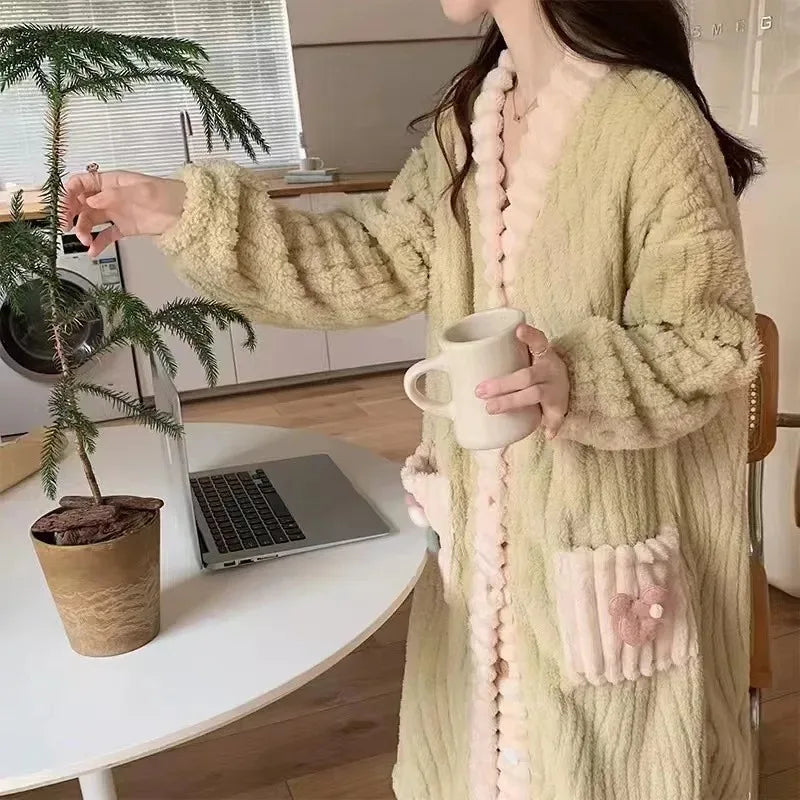 Women’s Corduroy Winter Home Robe Cardigan