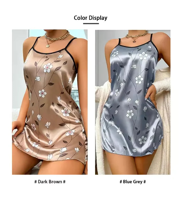 Women’s Satin Floral Nightgown – Sleeveless Mini Slip